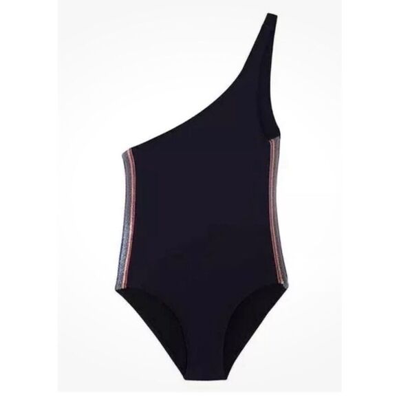 PILYQ BLACK, One shoulder w/ multi color side stripes - Picture 1 of 6